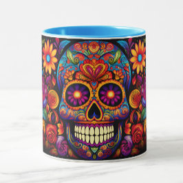 Taza Dia de los Muertos Añadir nombre Skull Sky Blue de