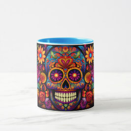 Taza Dia de los Muertos Añadir nombre Skull Sky Blue de