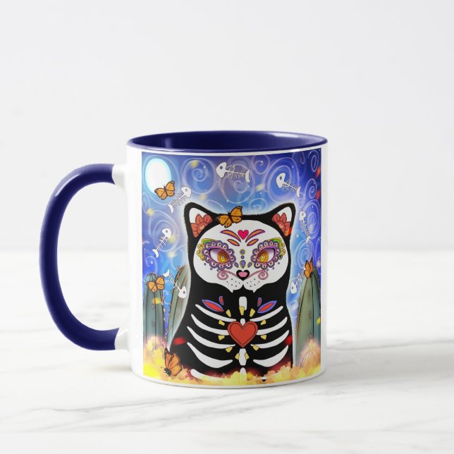 Taza Dia De Los Muertos Gato Negro Mug (Izquierda)