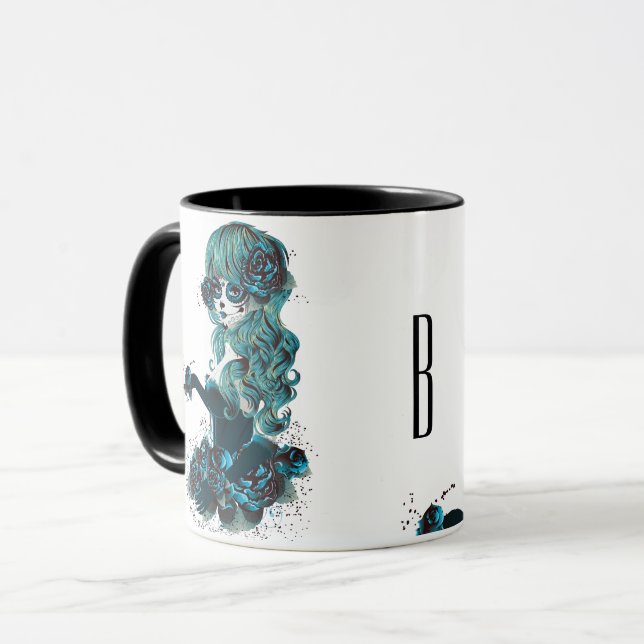 Taza Día de los muertos, hermosa Chica de maquillaje de (Anverso izquierdo)