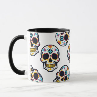 Taza Dia De Los Muertos Pixelated Skull Pattern
