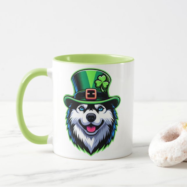 Taza Día de los Simpatizantes de Shamrock Siberian Husk (Con donut)