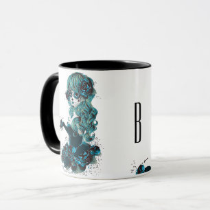 Taza Día de Muertos Hermosa Chica con Maquillaje de Cal