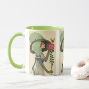 Taza Día de San Valentín antiguo, Dama Mariposa Rosa Ro