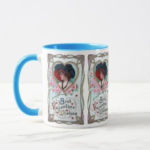 Taza Día de San Valentín antiguo, mujer elegante en un 