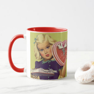 Taza Día de San Valentín Antiguo y Bonito, Niña con Cho