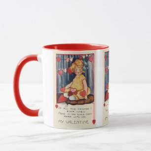 Taza Día de San Valentín Antiguo y Bonito, Niña con Cor