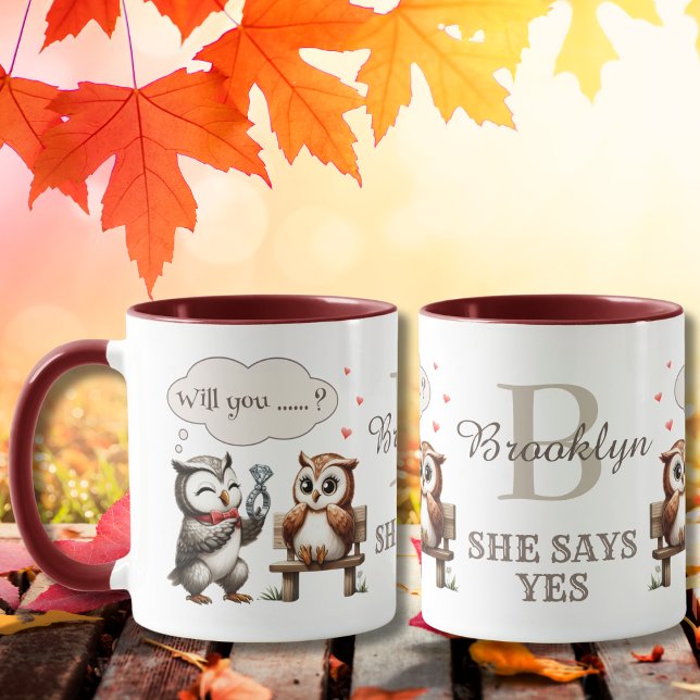 Taza Día de San Valentín Cute Couple of Owls Love Propu (Subido por el creador)