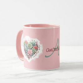 Taza Día de San Valentín de monograma del corazón sucul