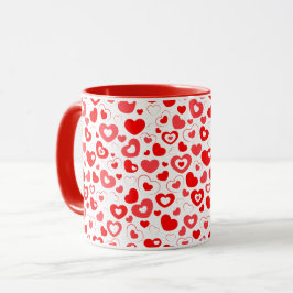 Taza Día de San Valentín Patrón de Corazones Rojos