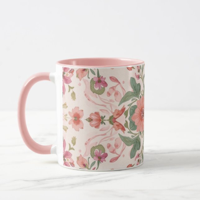 Taza Día de San Valentín, patrón de hermosas flores ros (Izquierda)
