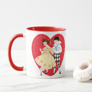 Taza Día de San Valentín Retro, Arlequín y Corazón Vint