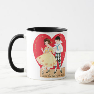 Taza Día de San Valentín Retro, Arlequín y Corazón Vint