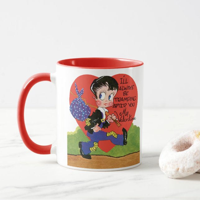 Taza Día de San Valentín Retro, Corazón de Niño Vagabun (Con donut)