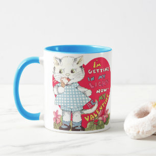 Taza Día de San Valentín Retro Gato Antiguo Comiendo He