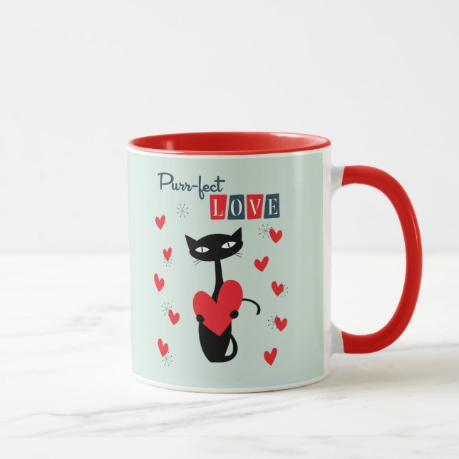 Taza Día de San Valentín Retro Mid Century Cat (Derecha)