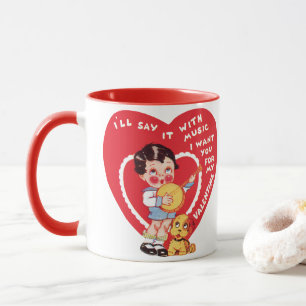 Taza Día de San Valentín Retro, Música de Niño Antiguo 