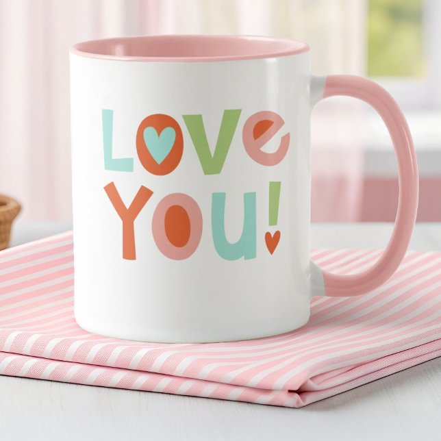 Taza Día de San Valentín rosa lindo te ama (A cute Valentine's Day "love you" mug. makes a great gift for a girl or a girlfriend.)