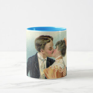 Taza Día de San Valentín Victoriano Antiguo Beso en la 