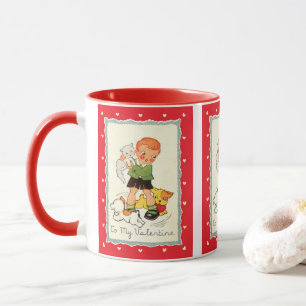 Taza Día de San Valentín Victoriano Antiguo Niño, Gato 