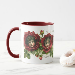 Taza Día de San Valentín vintage, caras victorianas en