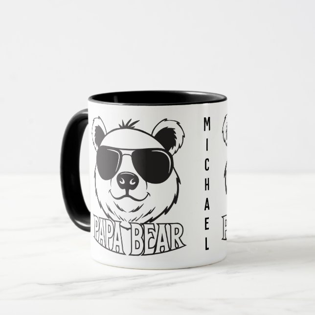 Taza Día del padre | Oso PaPa | Blanco negro | NOMBRE (Anverso izquierdo)