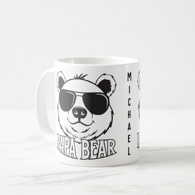 Taza Día del padre | Oso PaPa | Blanco negro | NOMBRE (Anverso izquierdo)