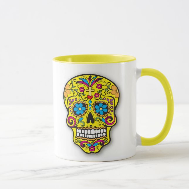 Taza Día mexicano amarillo brillante del cráneo del (Derecha)