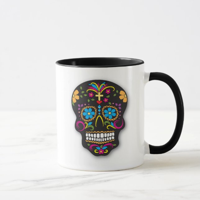 Taza Día mexicano colorido negro del cráneo del azúcar (Derecha)