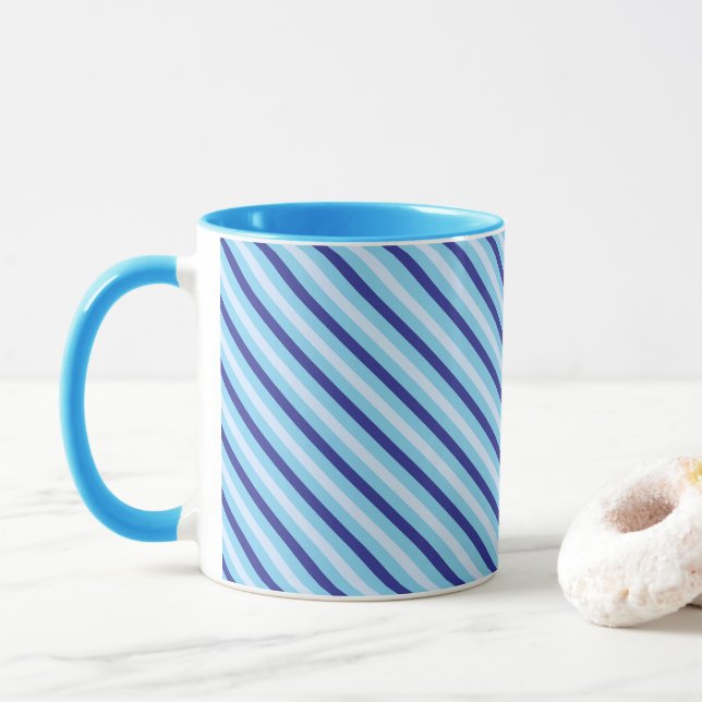Taza Diagonal Pinstripes Naval Azul Y Turquesa (Con donut)