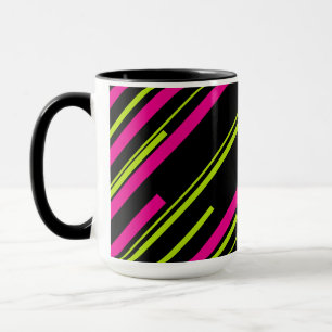 Taza Diagonarios en verde limón, rosa caliente y negro