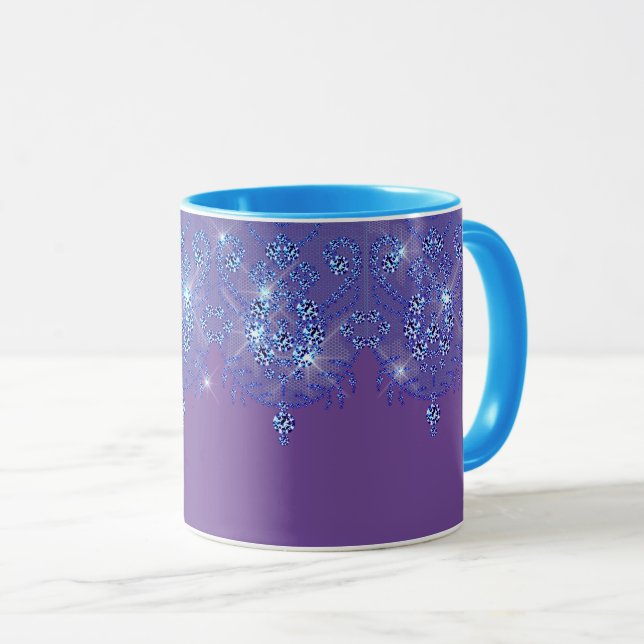 Taza Diamante de encaje azul y violeta luce elegante (Anverso derecho)