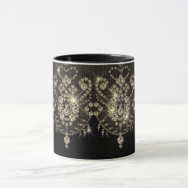 Taza Diamante de encaje dorado negro luce elegante joye