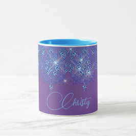 Taza Diamante elegante de encaje azul y púrpura Mug