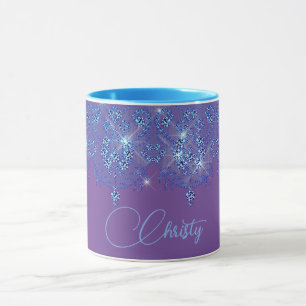 Taza Diamante elegante de encaje azul y púrpura Mug