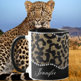 Taza Diamante y leopardo con nombre