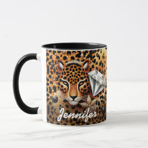 Taza Diamante y leopardo con nombre
