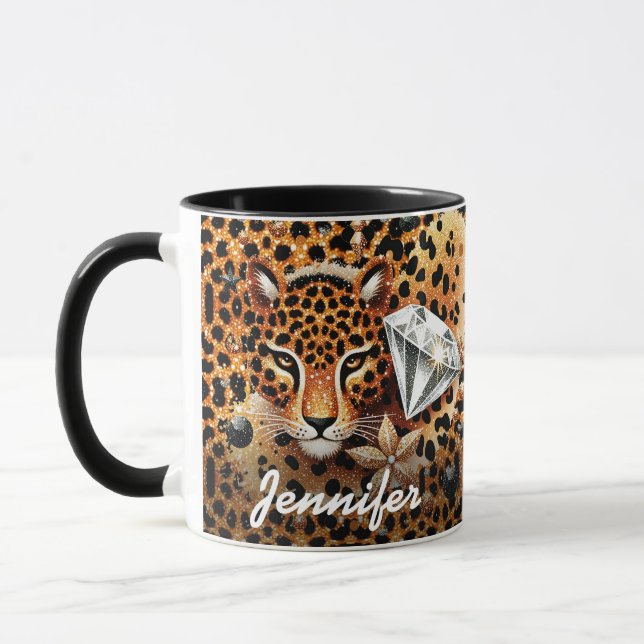 Taza Diamante y leopardo con nombre (Izquierda)