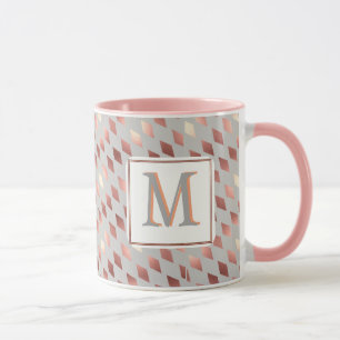 Taza Diamantes de oro de rosa monogramo gris amargo