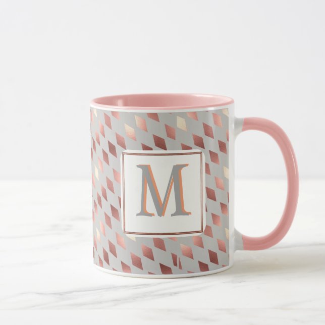 Taza Diamantes de oro de rosa monogramo gris amargo (Derecha)