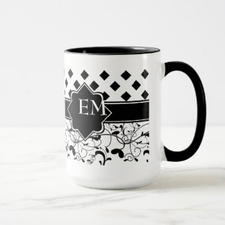 Taza Diamantes victorianos florecen blancos negros