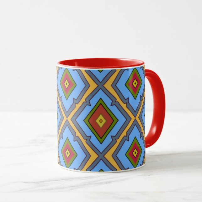 Taza Diamond Pattern Blue Red Yellow Green  (Anverso derecho)