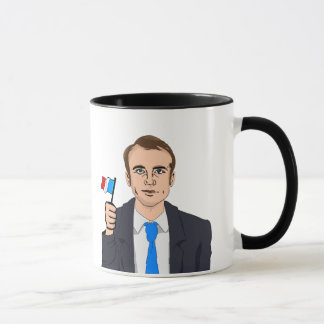 Taza Dibujo animado de Macron con la bandera francesa