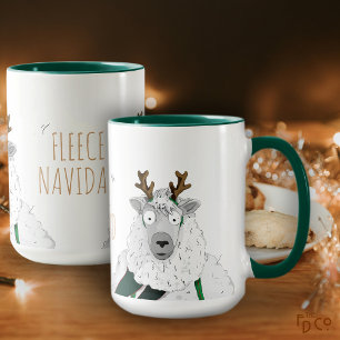 Taza Dibujo Animado de Oveja 'Fleece Navidad' Divertido