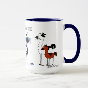 Taza Dibujo animado divertido del caballo y de la llama