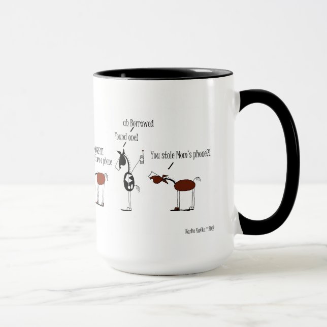 Taza Dibujo animado divertido del caballo y del burro (Derecha)