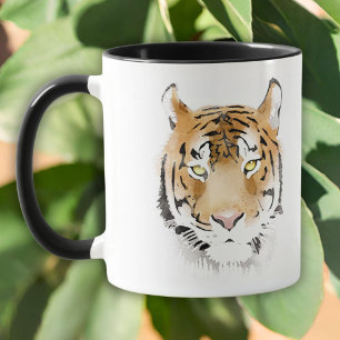 Taza Dibujo de acuarela de la cabeza del tigre