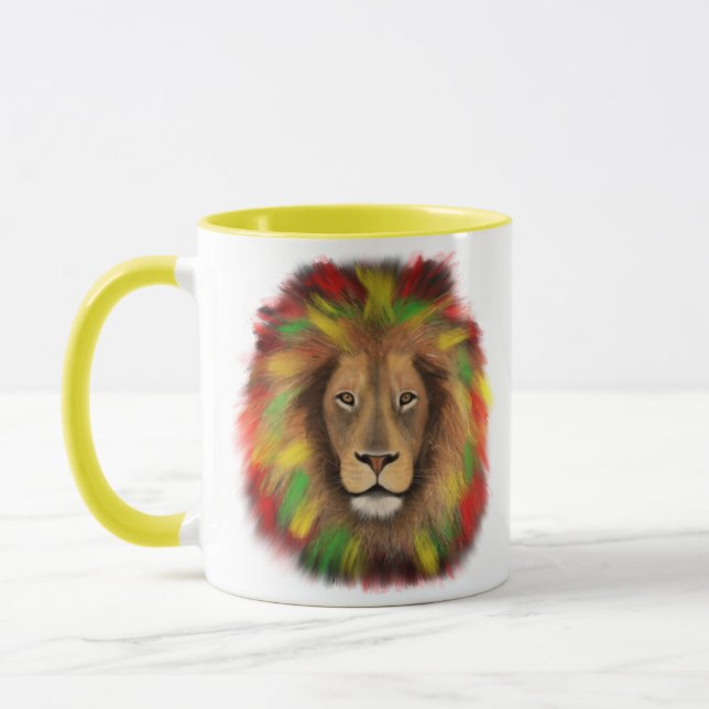 Taza Dibujo de cabeza de león Rasta rojo amarillo verde (Izquierda)