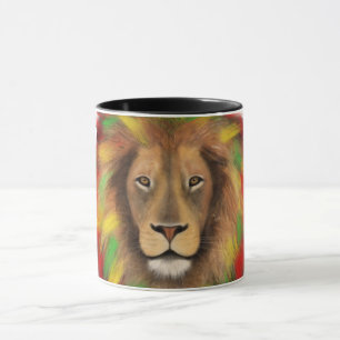 Taza Dibujo de cabeza de león Rasta rojo amarillo verde