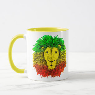 Taza Dibujo de cabeza de león Rasta rojo amarillo verde
